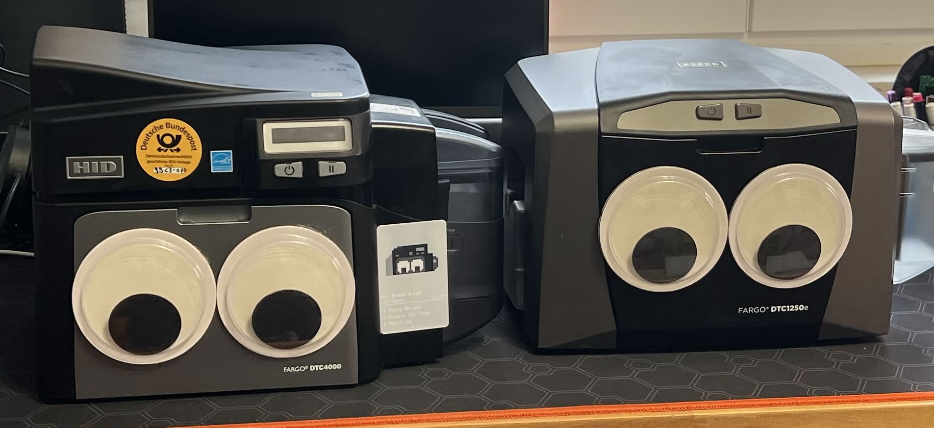 Sir Print-a-Lot (left) and Sir Print-a-Lot Junior (right) Cardprinters